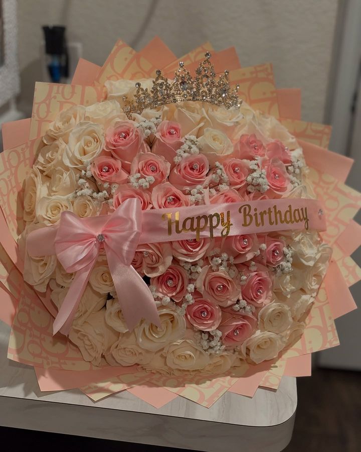 Peach roses, Happy Birthday